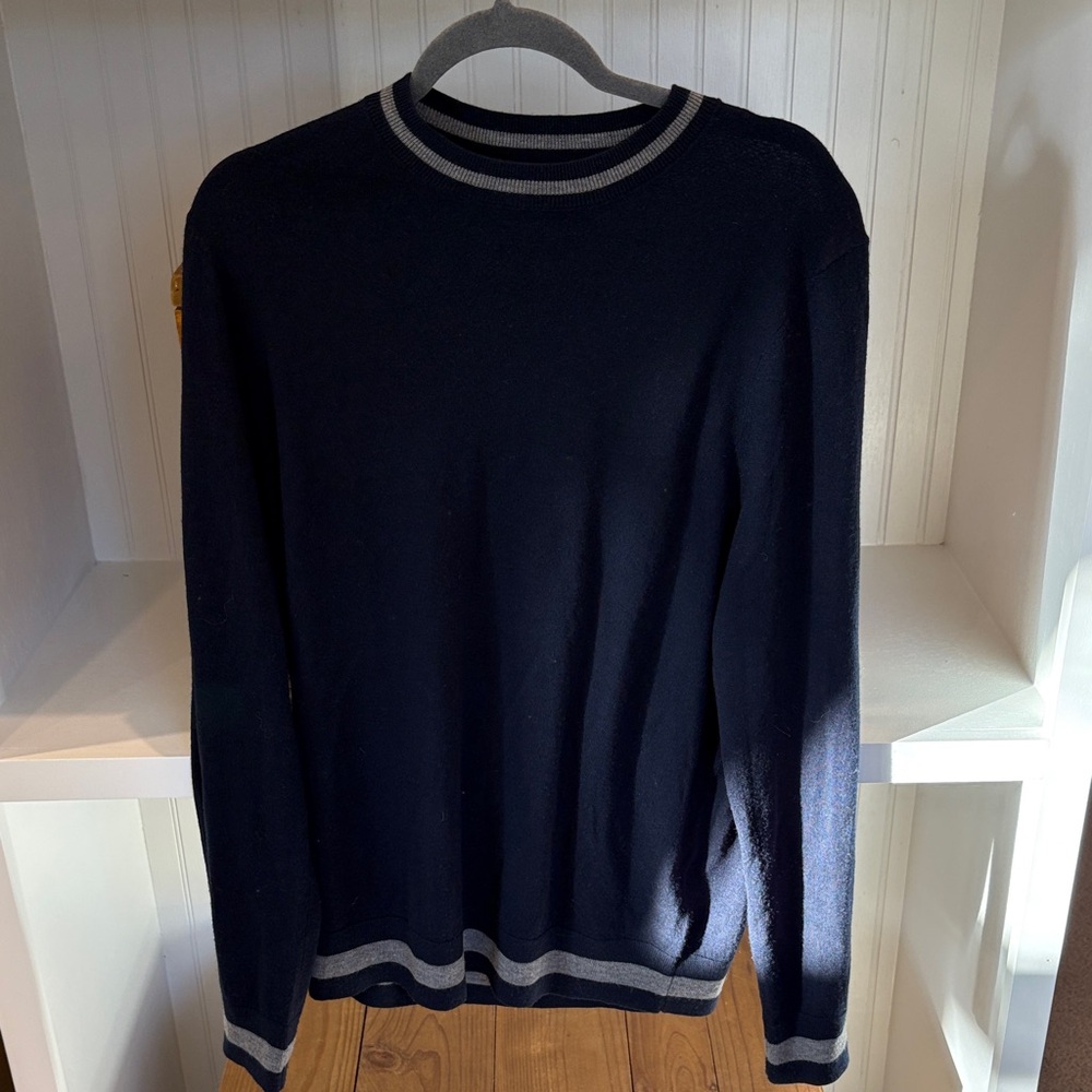 Men's Good Man Merino Wool Navy Blue Sweater with Gray Accents